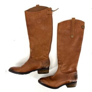 Sam Edelman Vintage Penny Leather Riding Boots Tan Knee High Zip Women's Size 6M